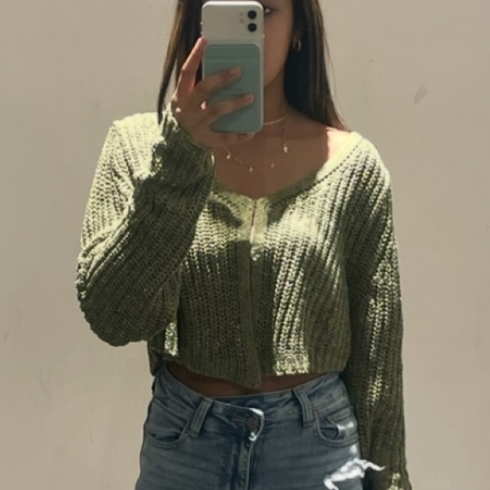 PacSun Olive Green Cropped Knit Sweater